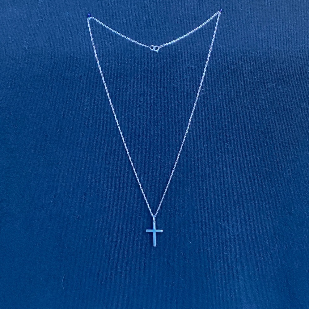 Vintage Sterling Silver Cross Necklace – Ukrainian Trident Hallmark – 19" Chain